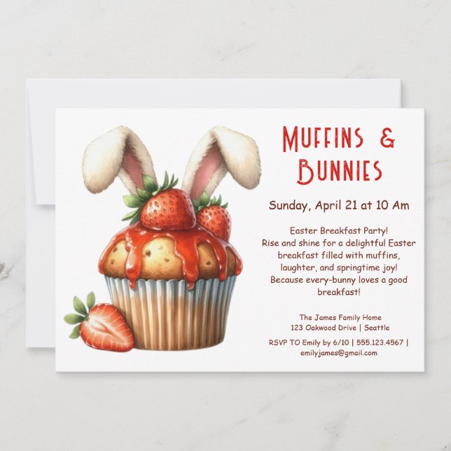 Muffins & Mornings - Osterfrühstück Party Einladung (Vorderseite)