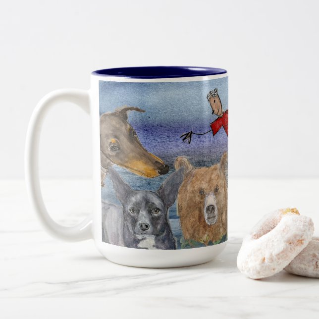 Mug #3 Joanna Flying Over Animals  Zweifarbige Tasse (Mit Donut)