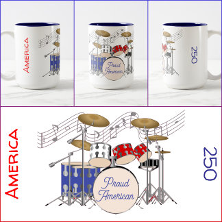 MUG - America 250 - Rot-Weiß-Blau - Schlagzeug-Set Zweifarbige Tasse