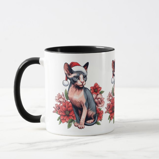 Mug | Christmas Sphynx Cat Tragen einer Weihnachts Kaffeetasse (Links)