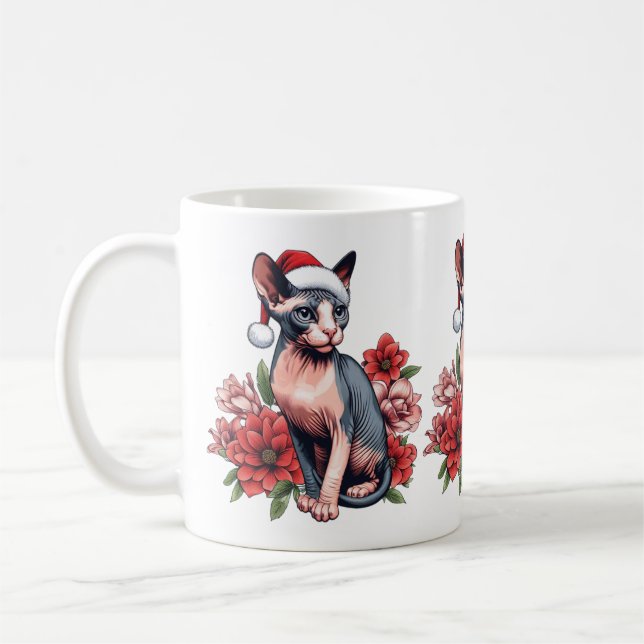 Mug | Christmas Sphynx Cat Tragen einer Weihnachts Kaffeetasse (Links)