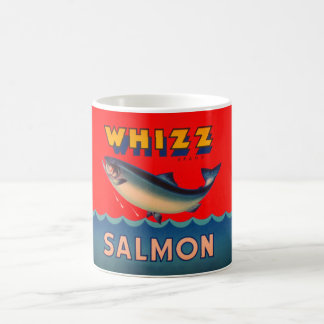 Mug decorated with vintage Alaskan salmon  label Kaffeetasse