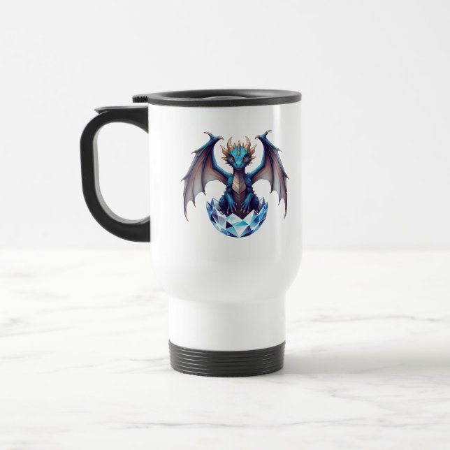 Mug-Drache schlüpft aus kristallinem Ei Reisebecher (Links)