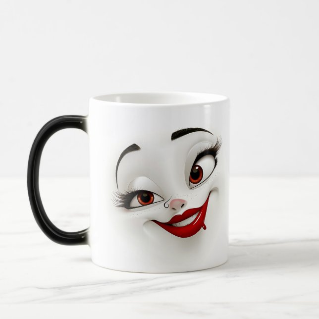 Mug Magic Sarcastic Women Face with Red Lips Verwandlungstasse (Links)