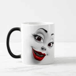 Mug Magic Sarcastic Women Face with Red Lips Verwandlungstasse