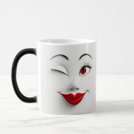 Mug Magic Sarcastic Women Face with Red Lips Verwandlungstasse