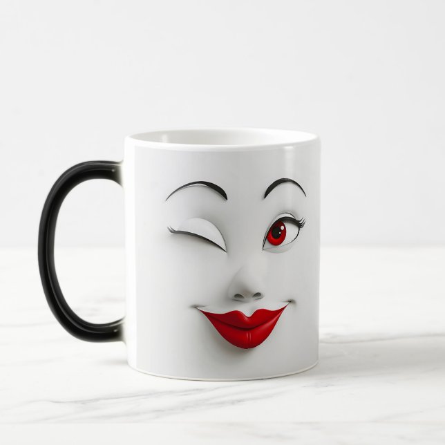 Mug Magic Sarcastic Women Face with Red Lips Verwandlungstasse (Links)
