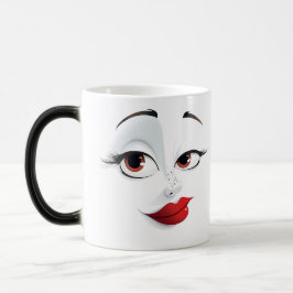 Mug Magic Sarcastic Women Face with Red Lips Verwandlungstasse