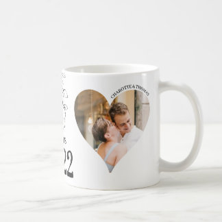 Mug mit 2 herzförmigen Fotos, Datum, Vornamen Kaffeetasse