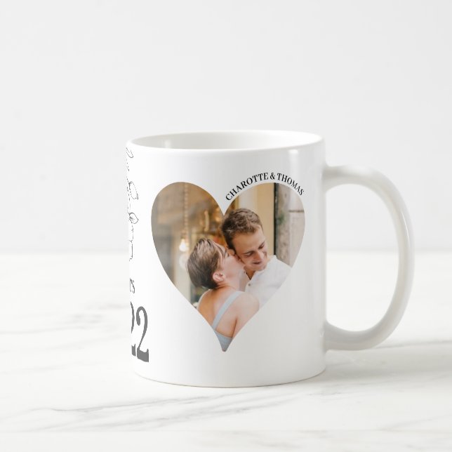 Mug mit 2 herzförmigen Fotos, Datum, Vornamen Kaffeetasse (Rechts)
