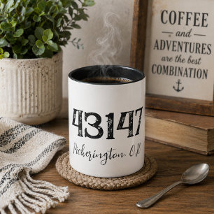 Mug mit bedrucktem Postleitzahl-Bereich Tasse