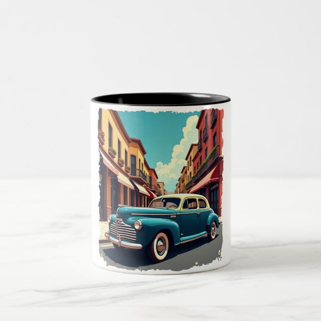 Mug mit Oldtimer aus den 1940ern Zweifarbige Tasse (Mittel)