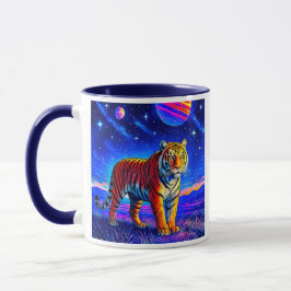 Mug mit starkem Tiger unter einem Sternenhimmel. Tasse