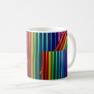 Mug mit stilisiertem Farblichtbogendesign. Kaffeetasse