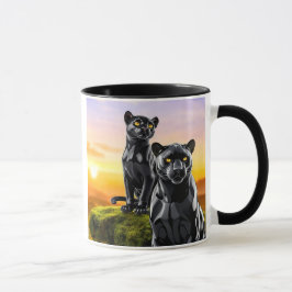 Mug mit zwei schwarzen Panthern zur Beobachtung. Tasse