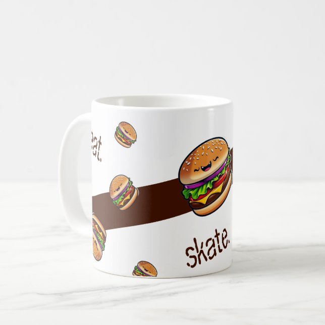 Mug Motiv Burger Kawaii "eat skate repeat" Kaffeetasse (Vorderseite Links)