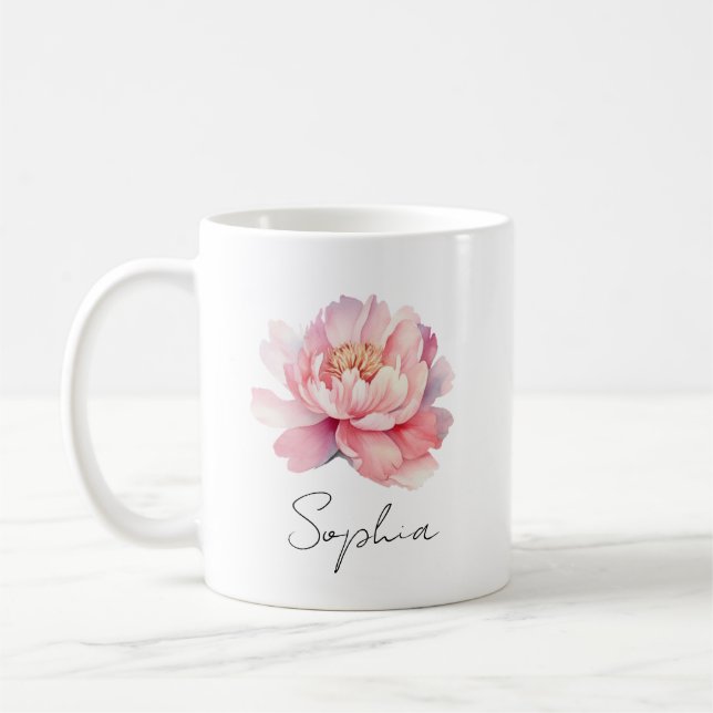 Mug personalisiert Pivoine Aquarelle Kaffeetasse (Links)
