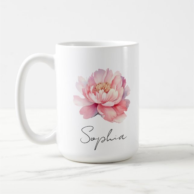 Mug personalisiert Pivoine Aquarelle Kaffeetasse (Links)