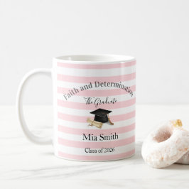 Mug Pink & White Stripe Graduate 2026  Kaffeetasse