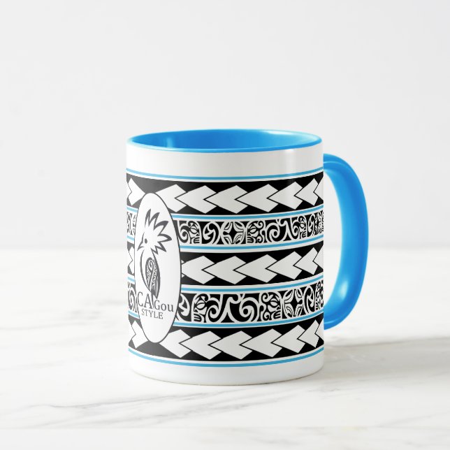 Mug Tribal Ethnic Bleu Clair Tasse (VorderseiteRechts)