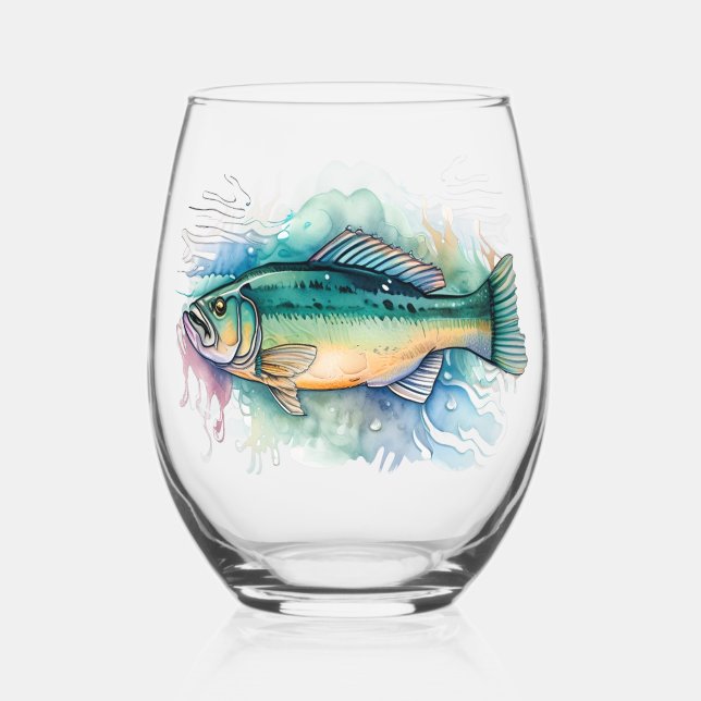 Mug - Watercolor Series: Bass  Weinglas Ohne Stiel (Vorderseite)