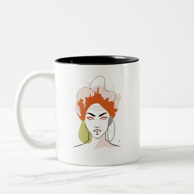 Mug zeichnung der Frau "She World" Zweifarbige Tasse (Links)