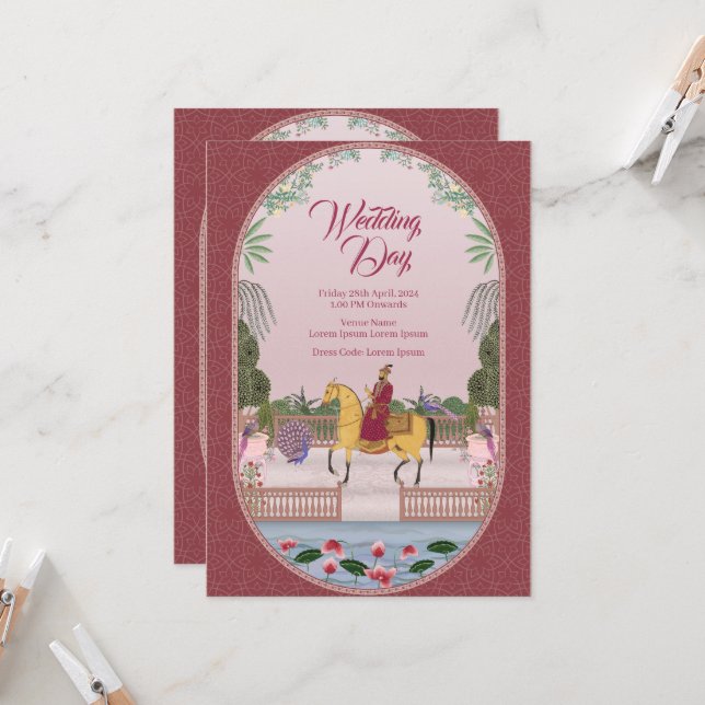 Mughal Design Hochzeit Einladung (Vorderseite/Rückseite Beispiel)