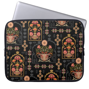 Mughal Floral Motif: Schwarz Nahtlos. Laptopschutzhülle