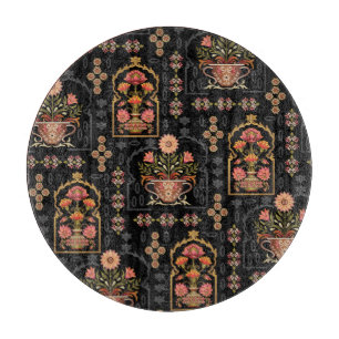 Mughal Floral Motif: Schwarz Nahtlos. Schneidebrett