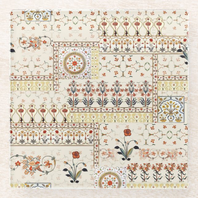 Mughal Floral Paisley: Ethnic Digital Elegance. Glasuntersetzer (Vorderseite)