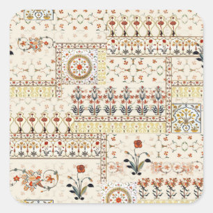 Mughal Floral Paisley: Ethnic Digital Elegance. Quadratischer Aufkleber