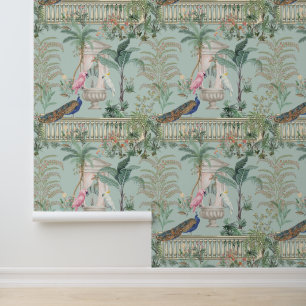 Mughal Garden Parrot Peacock Tropenwald Tapete