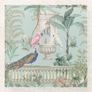 Mughal-Garten-Papagei-Pfau-Tropenwald Glasuntersetzer