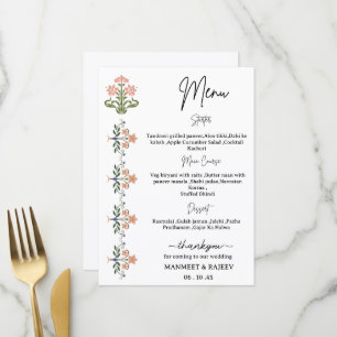 Mughal-Naturmotiv Indisches Hochzeitsmenü Menükarte