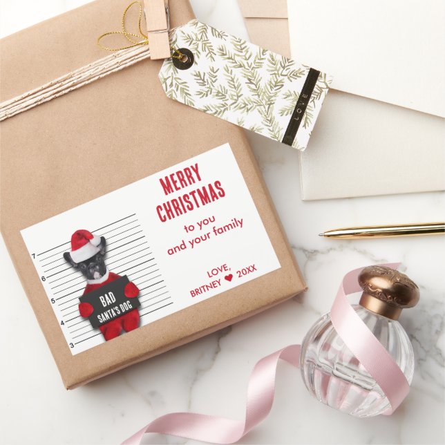 Mugshot Bad Santa's Dog Funny Christmas Rechteckiger Aufkleber (Schenken)