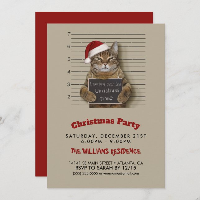 Mugshot Cat Christmas Einladung (Vorne/Hinten)
