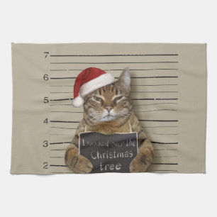 Mugshot Cat Christmas Geschirrtuch