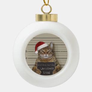 Mugshot Cat Christmas Keramik Kugel-Ornament