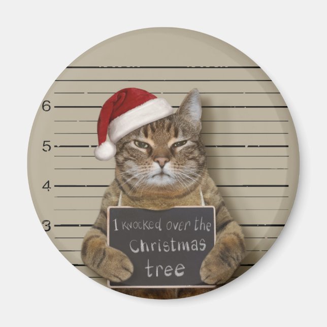 Mugshot Cat Christmas Magnet (Vorne)
