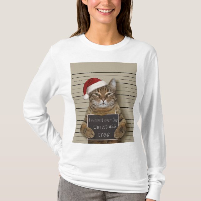 Mugshot Cat Christmas T-Shirt (Vorderseite)