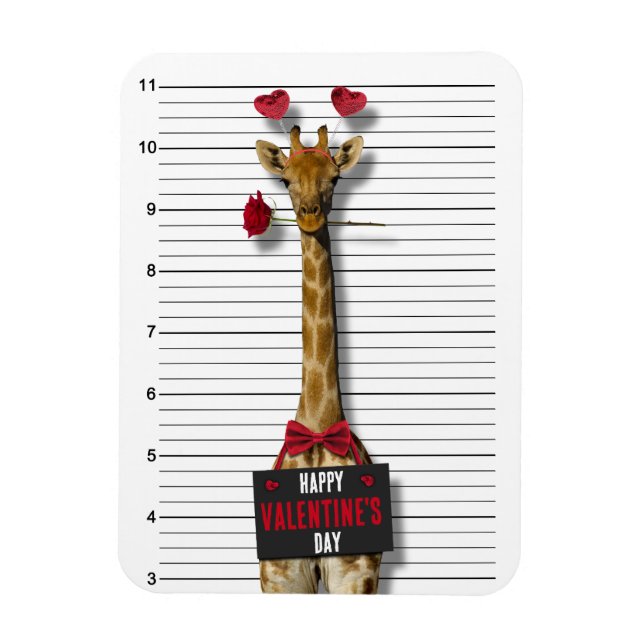 Mugshot Guilty Giraffe Funny Happy Valentine's Day Magnet (Vertikal)