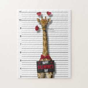Mugshot Guilty Giraffe Funny Happy Valentine's Day Puzzle