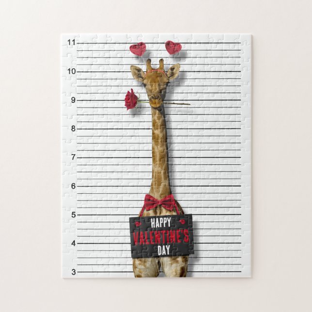 Mugshot Guilty Giraffe Funny Happy Valentine's Day Puzzle (Vertikal)