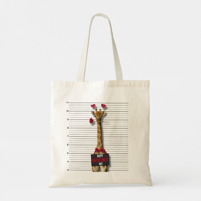 Mugshot Guilty Giraffe Happy Valentine's Day Funny Tragetasche (Rückseite)