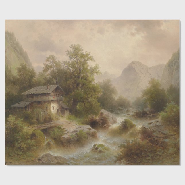 Mühle auf einem Bergbach (von Albert Rieger) Geschenkpapier (Flach)