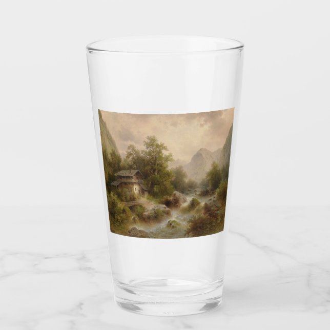Mühle auf einem Bergbach (von Albert Rieger) Glas (Vorderseite)