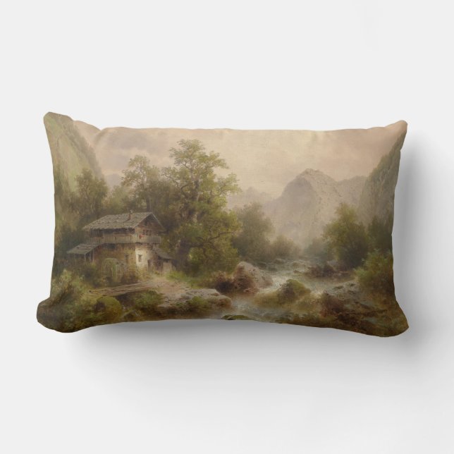 Mühle auf einem Bergbach (von Albert Rieger) Lendenkissen (Vorderseite)