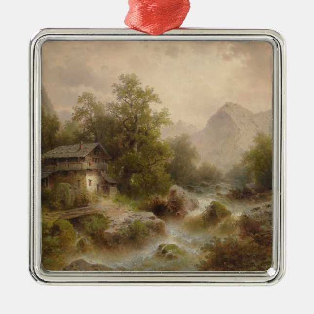 Mühle auf einem Bergbach (von Albert Rieger) Ornament Aus Metall (Vorne)
