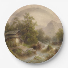 Mühle auf einem Bergbach (von Albert Rieger) Pappteller