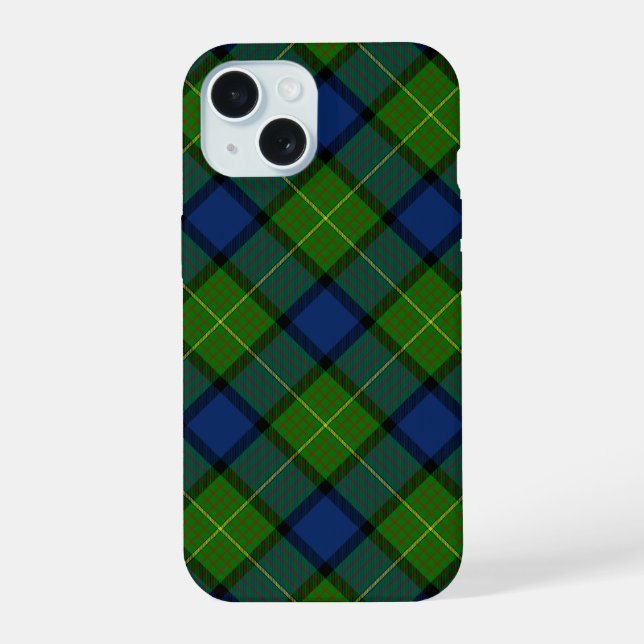 Muir Moore tartan blau kariert iPhone 15 Hülle (Rückseite)
